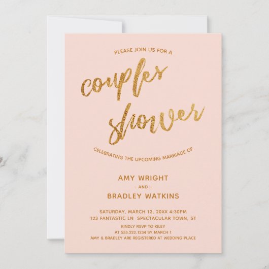 Moderne Gouden Golven Handschrift Blush Couples Do Kaart (Voorkant)
