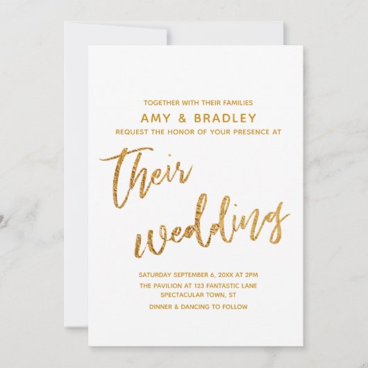 Moderne Gouden Golven Handschrift Witte bruiloft Kaart (Voorkant)