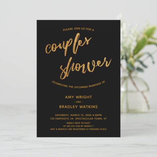 Moderne Gouden Golven Handschrift Zwarte Koppels D Kaart (Staand voorkant)