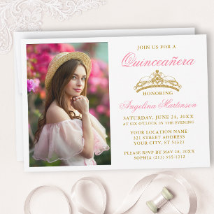 Moderne gouden gouden kroonfoto Quinceanera Kaart