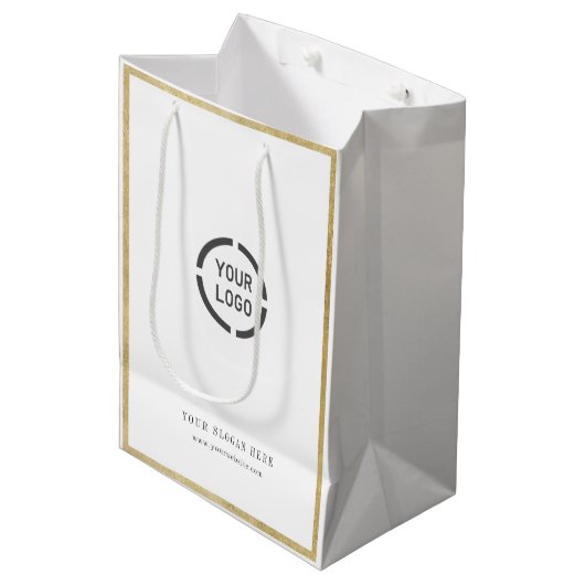 Moderne gouden grens, aangepast promotioneel merk  medium cadeauzakje (Voorkant Gekanteld)