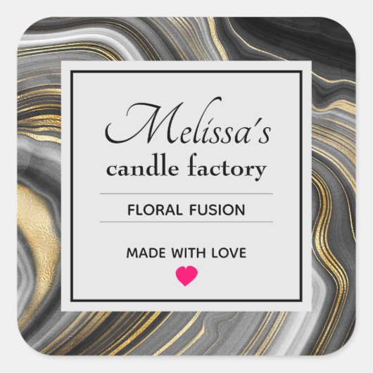 Moderne Gouden & Grijze Agaat Geode Edelsteen Kaar Vierkante Sticker (Voorkant)