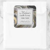 Moderne Gouden & Grijze Agaat Geode Edelsteen Kaar Vierkante Sticker (Tas)