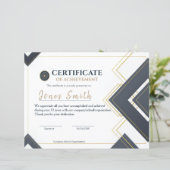 Moderne Gouden Grijze Certificaat van Prestatie On (Staand voorkant)