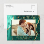 Moderne gouden groene agaat FOTO Save the Date Aankondigingskaart (Voorkant / Achterkant)