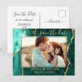 Moderne Gouden Groene Agaat FOTO Save the Date Briefkaart (Voorkant / Achterkant)