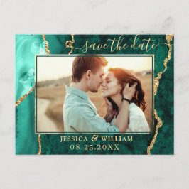 Moderne Gouden Groene Agaat FOTO Save the Date Briefkaart