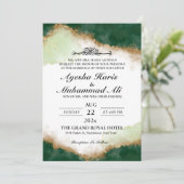 Moderne Gouden Groene Agaat Islamitische Bruiloft Kaart (Staand voorkant)