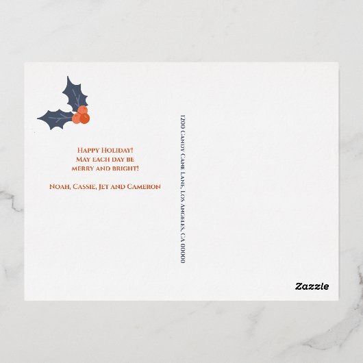 Moderne Gouden Groene Foto Kerstmis Folie Feestdagen Briefkaart (Achterkant)