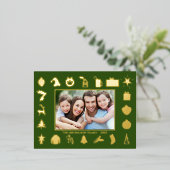Moderne Gouden Groene Foto Kerstmis Folie Feestdagen Briefkaart (Staand Voorkant)