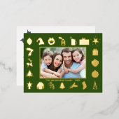 Moderne Gouden Groene Foto Kerstmis Folie Feestdagen Briefkaart (Voorkant / Achterkant)