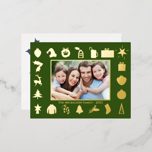 Moderne Gouden Groene Foto Kerstmis Folie Feestdagen Briefkaart (Voorkant / Achterkant)