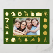 Moderne Gouden Groene Foto Kerstmis Folie Feestdagen Briefkaart (Voorkant)