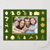 Moderne Gouden Groene Foto Kerstmis Folie Feestdagenkaart (Voorkant)