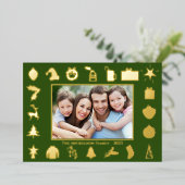 Moderne Gouden Groene Foto Kerstmis Folie Feestdagenkaart (Staand Voorkant)
