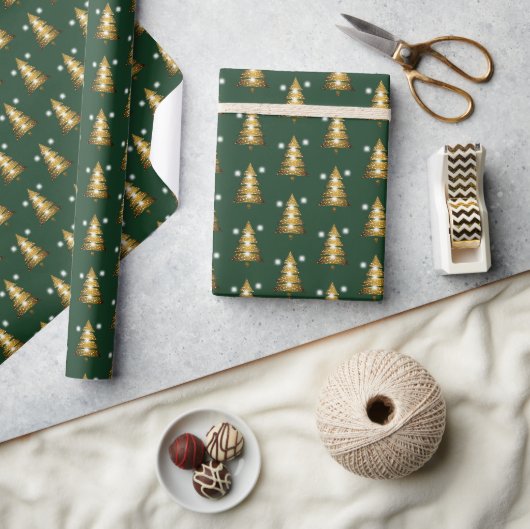 Moderne gouden groene kerstboom cadeaupapier (Crafts)