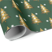 Moderne gouden groene kerstboom cadeaupapier (Rol Hoek)