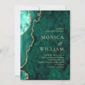 Moderne Gouden Groene Marmer Agaat Huwelijk Kaart (Voorkant)