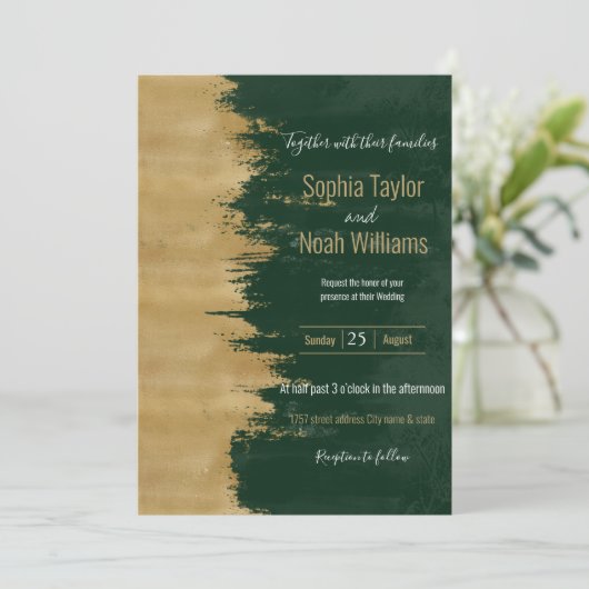 Moderne gouden groene penseelstreken Abstract schi (Staand voorkant)