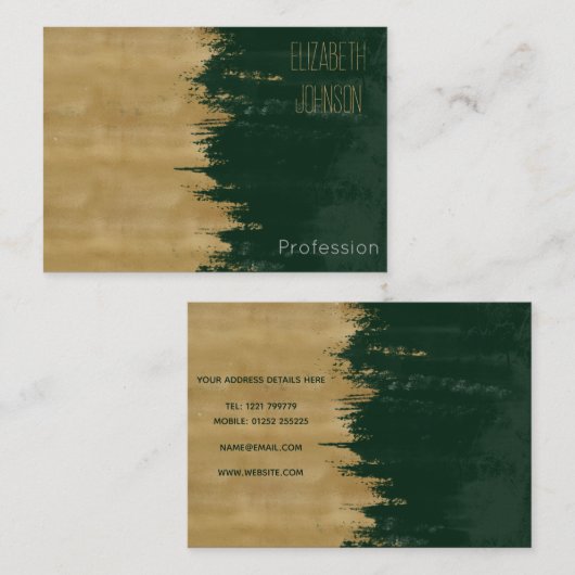 Moderne gouden groene penseelstreken Abstract schi Visitekaartje (Voorkant / Achterkant)