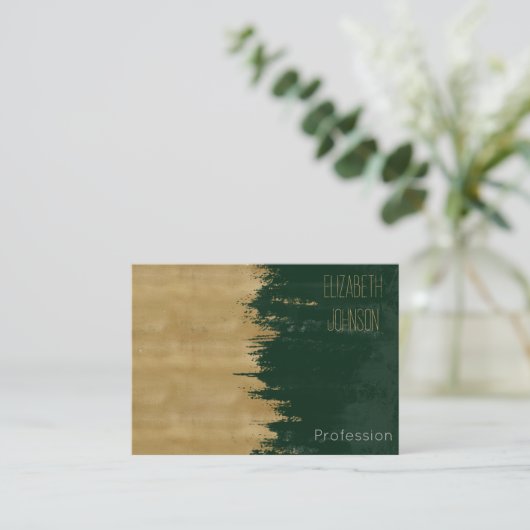 Moderne gouden groene penseelstreken Abstract schi Visitekaartje (Staand voorkant)