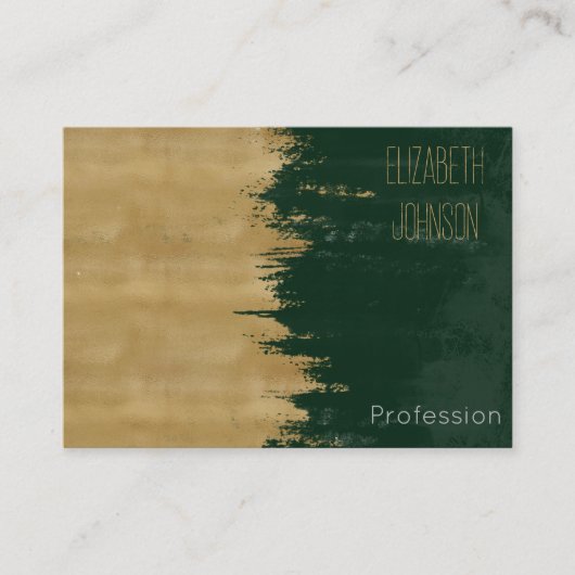 Moderne gouden groene penseelstreken Abstract schi Visitekaartje (Voorkant)
