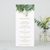 Moderne Gouden Groene Tropische Bruiloft Menu (Staand voorkant)