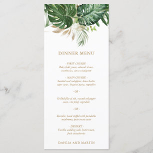 Moderne Gouden Groene Tropische Bruiloft Menu