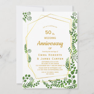 Moderne gouden & groene uitnodiging voor 50-jarig 