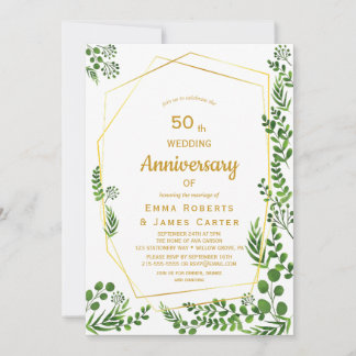 Moderne gouden & groene uitnodiging voor 50-jarig 