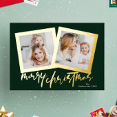 Moderne Gouden Groenen Vrolijk Kerstfeest Multi Fo Folie Feestdagenkaart