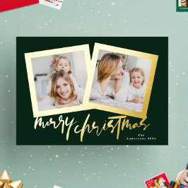 Moderne Gouden Groenen Vrolijk Kerstfeest Multi Fo Folie Feestdagenkaart