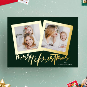 Moderne Gouden Groenen Vrolijk Kerstfeest Multi Fo Folie Feestdagenkaart