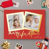 Moderne Gouden Groenen Vrolijk Kerstfeest Multi Fo Folie Feestdagenkaart