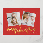 Moderne Gouden Groenen Vrolijk Kerstfeest Multi Fo Folie Feestdagenkaart (Voorkant)