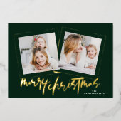 Moderne Gouden Groenen Vrolijk Kerstfeest Multi Fo Folie Feestdagenkaart (Voorkant)