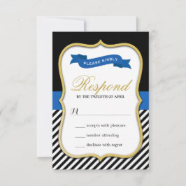 Moderne Gouden Haakframe Zwart Witte Strepen RSVP Kaartje
