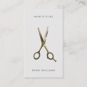 Moderne gouden haarstylist salon schaar minimalist visitekaartje (Voorkant)