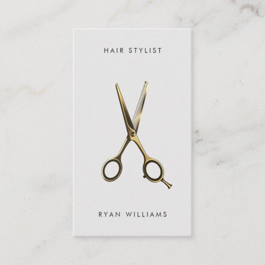 Moderne gouden haarstylist salon schaar minimalist visitekaartje (Voorkant)