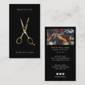 Moderne gouden haarstylist salon schaar minimalist visitekaartje (Voorkant / Achterkant)