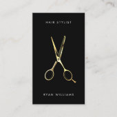 Moderne gouden haarstylist salon schaar minimalist visitekaartje (Voorkant)