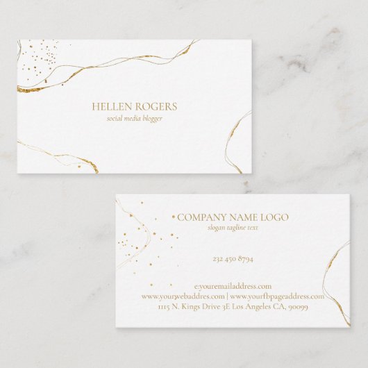 Moderne gouden handgetekende lijnen visitekaartje (Voorkant / Achterkant)