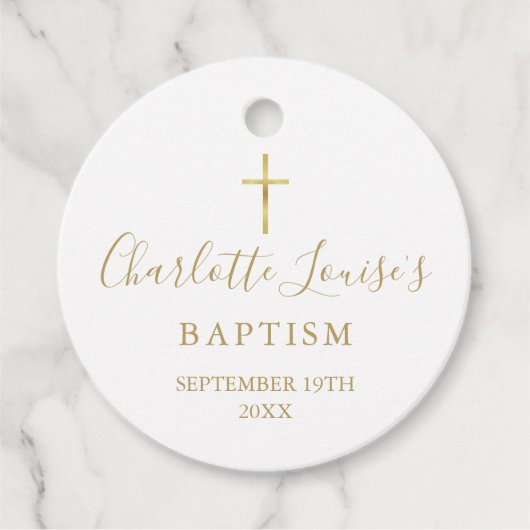 Moderne Gouden Handtekening Doop Christening Bedankjes Labels (Voorkant)