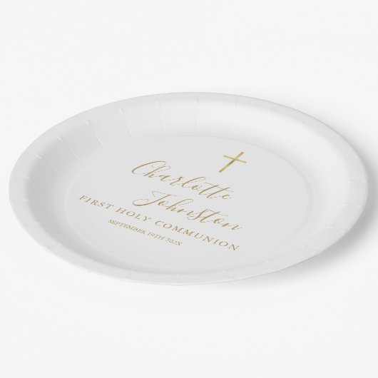 Moderne Gouden Handtekening Eerste Heilige Communi Papieren Bordje (Gekanteld)