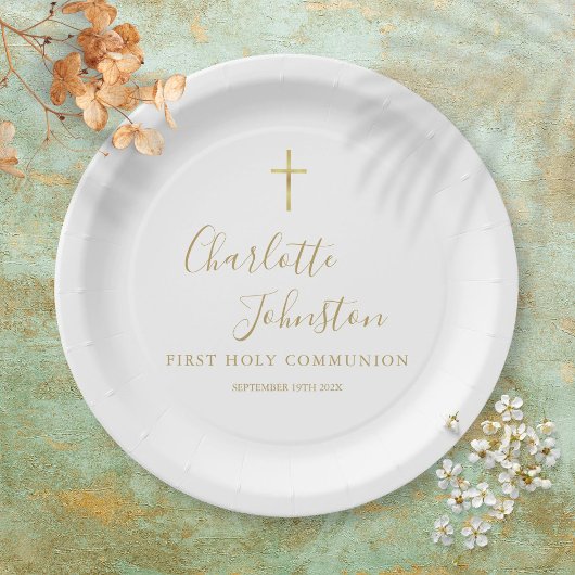 Moderne Gouden Handtekening Eerste Heilige Communi Papieren Bordje