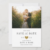 Moderne gouden hart foto bruiloft save the date (Voorkant)