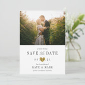 Moderne gouden hart foto bruiloft save the date (Staand voorkant)