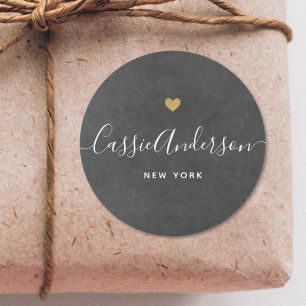 Moderne Gouden Hart Kalligrafie Merknaam Grijs Ronde Sticker