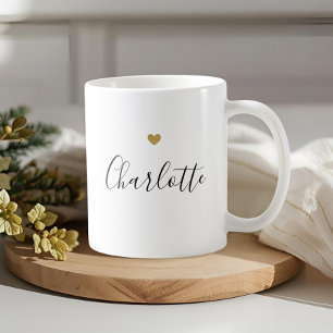 Moderne gouden hart kalligrafie naam koffiemok