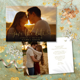 Moderne gouden hart script foto bruiloft save the date